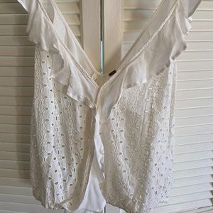 Free People White Ruffled Tank Top -Small